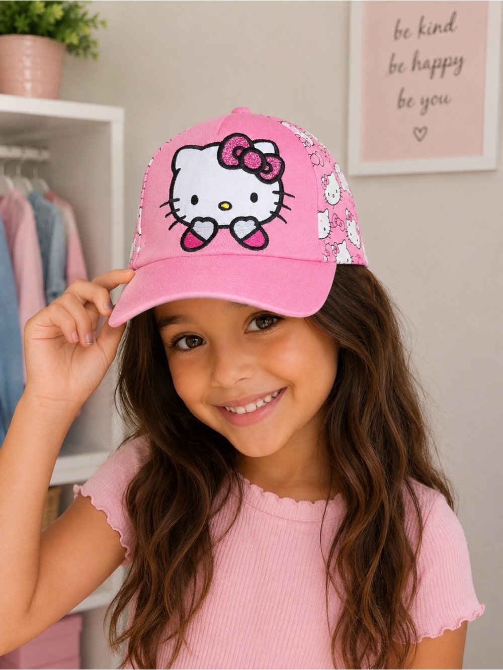 Hello Kitty Pink Hearts Baseball Cap Youth Girls Adjustable Hat New
